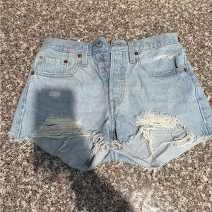Levi's 501 Light Blue Frayed Denim Shorts